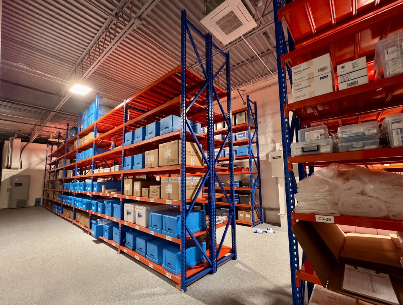 Racked warehouse storage inside the partner facility